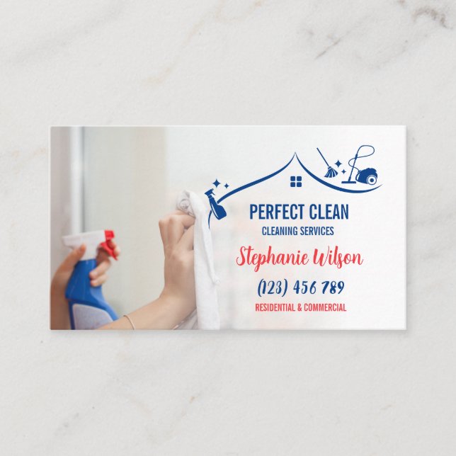 Modern Trendy House Cleaning Maid Janitorial Busin Business Card (Front)