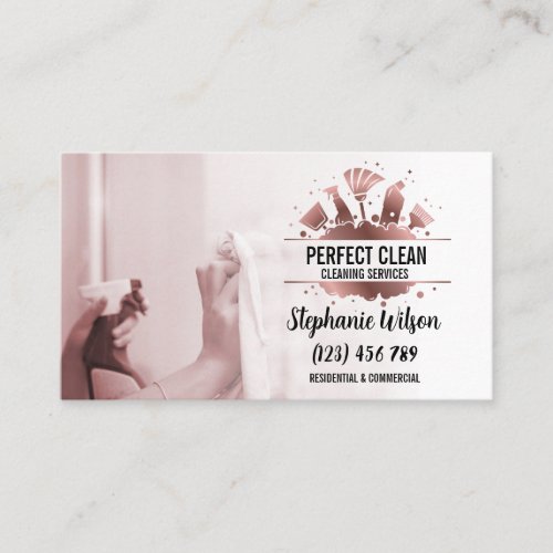 Modern Trendy House Cleaning Maid Janitorial Busin Business Card