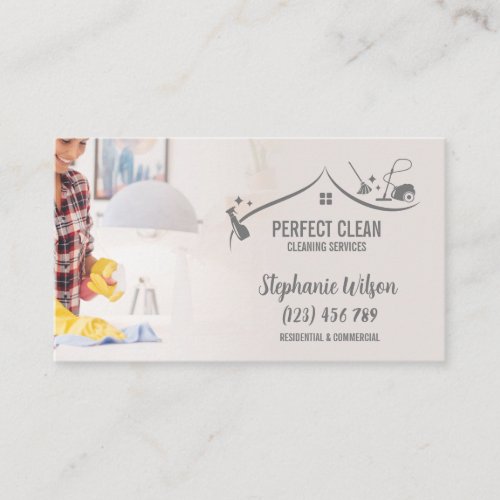 Modern Trendy House Cleaning Maid Janitorial Busin Business Card