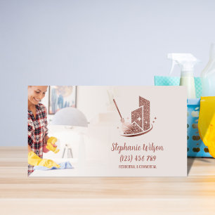 Modern Trendy House Cleaning Maid Janitorial Busin Business Card