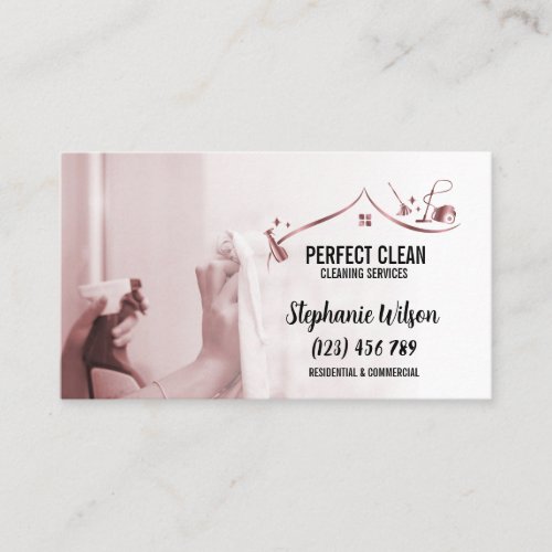 Modern Trendy House Cleaning Maid Janitorial Busin Business Card