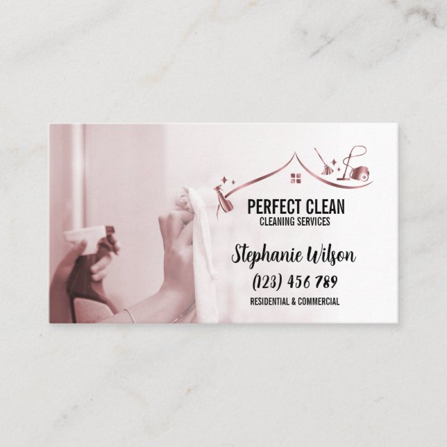 Modern Trendy House Cleaning Maid Janitorial Busin Business Card (Front)