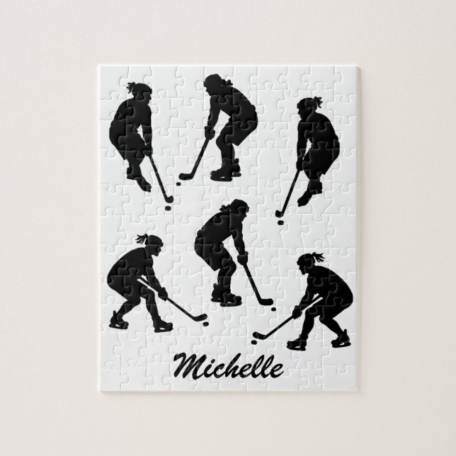 Modern Trendy ice hockey player Personalized Name  Jigsaw Puzzle (Vertical)