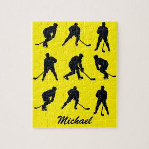 Modern Trendy ice hockey player Personalized Name Jigsaw Puzzle