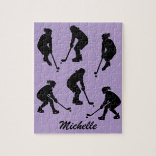 Modern Trendy ice hockey player Personalized Name Jigsaw Puzzle