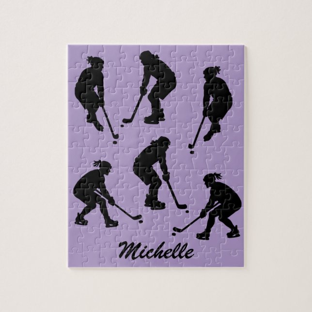 Modern Trendy ice hockey player Personalized Name  Jigsaw Puzzle (Vertical)