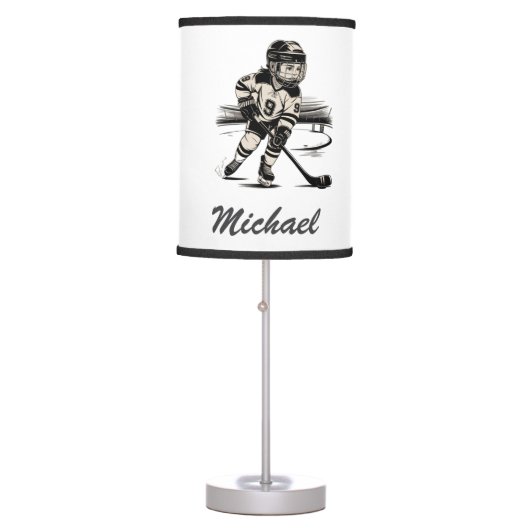 Modern Trendy Ice Hockey Player Personalized       Table Lamp (Front)