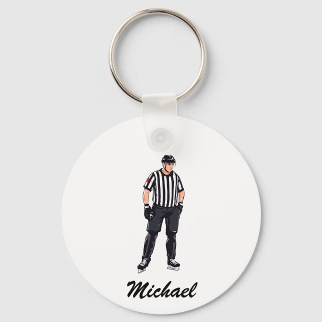 Modern Trendy Ice Hockey Referee Personalized      Keychain (Front)