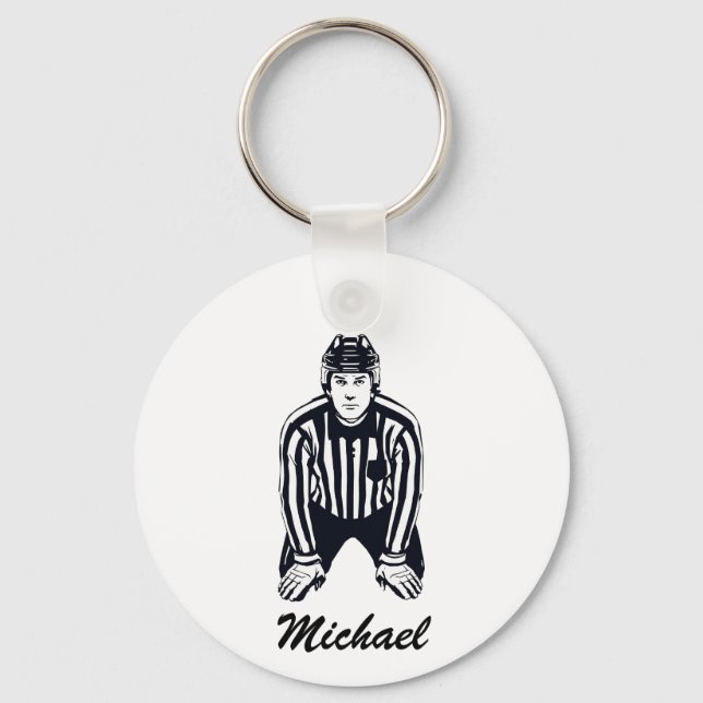 Modern Trendy Ice Hockey Referee Personalized      Keychain (Front)