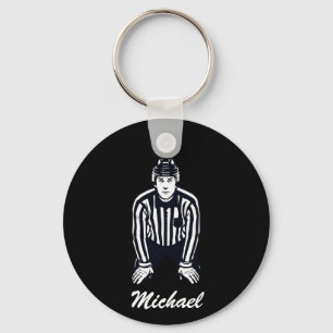 Modern Trendy Ice Hockey Referee Personalized Keychain