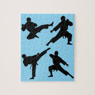 Modern Trendy Karate / Taekwondo / judo Blue Jigsaw Puzzle