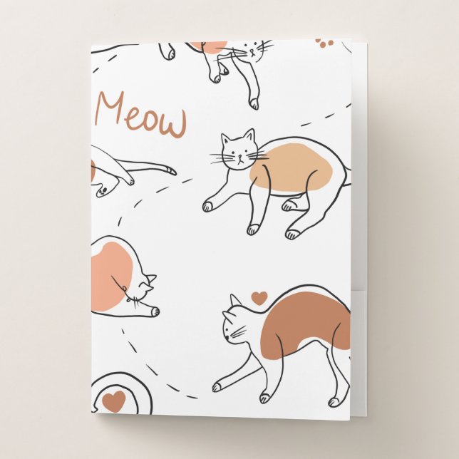 Modern trendy kids animal pet cats meow white chic pocket folder (Front)