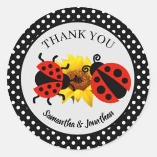Modern Trendy Ladybug Thank You Classic Round Stic Classic Round Sticker