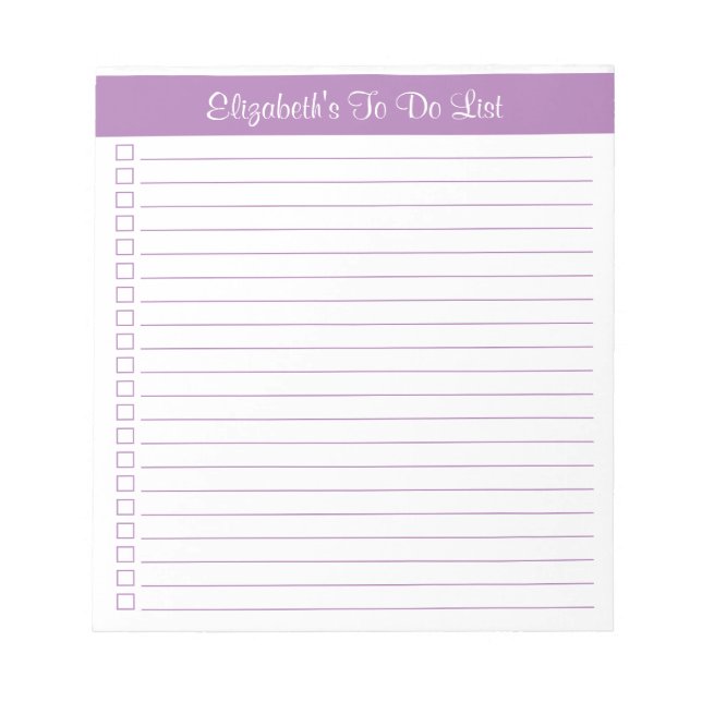 Modern Trendy Lavender One Column Checklist Notepad (Front)