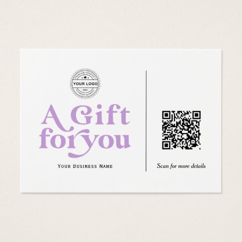 Modern Trendy Lavender QR code gift voucher card