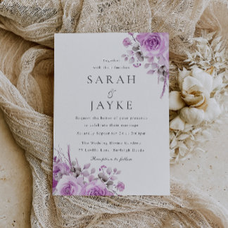 Modern Trendy Lavender Rose Boho Floral Wedding Invitation