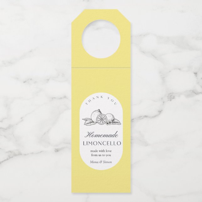 Modern Trendy Lemons Limoncello Wedding  Bottle Hanger Tag (Front)