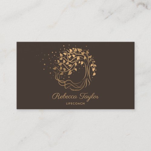 modern trendy life coach tree of life gold yoga bu business card