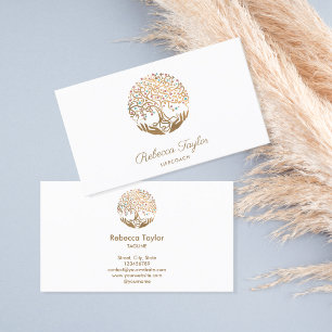 modern trendy life coach tree of life gold yoga  business card