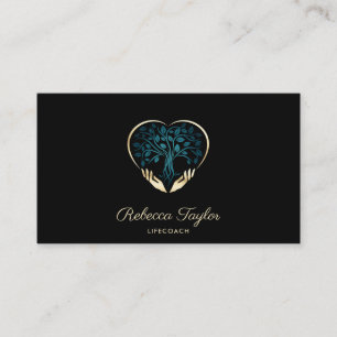 modern trendy life coach tree of life hands heart business card