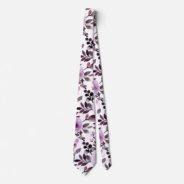 Modern Trendy Lilac Modern Pretty Floral Pattern Neck Tie (Front)