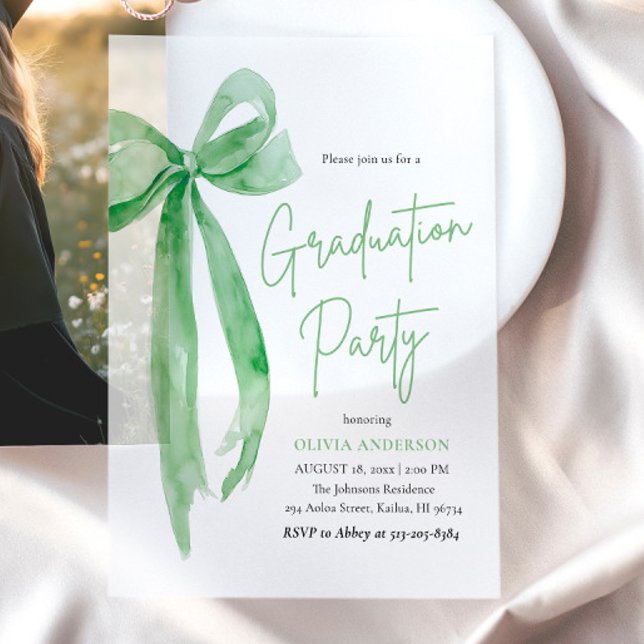 Modern Trendy Lime Green Bow Graduation Party Vellum Invitations (Creator Uploaded)