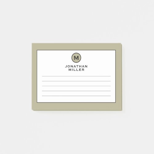 Modern Trendy Lined Monogram Sage Green Post_it Notes