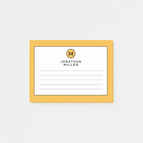 Modern Trendy Linen Monogram Mustard Yellow Post_it Notes