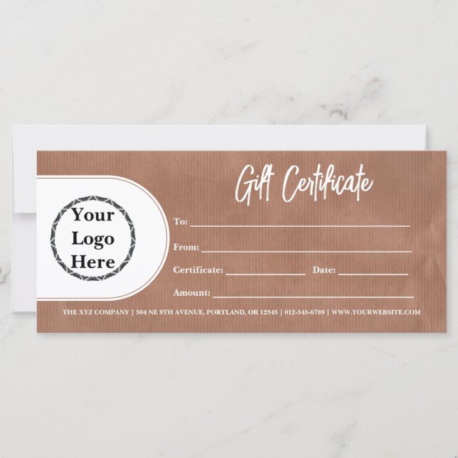 Modern Trendy Logo | Rustic Kraft Gift Certificate (Front)