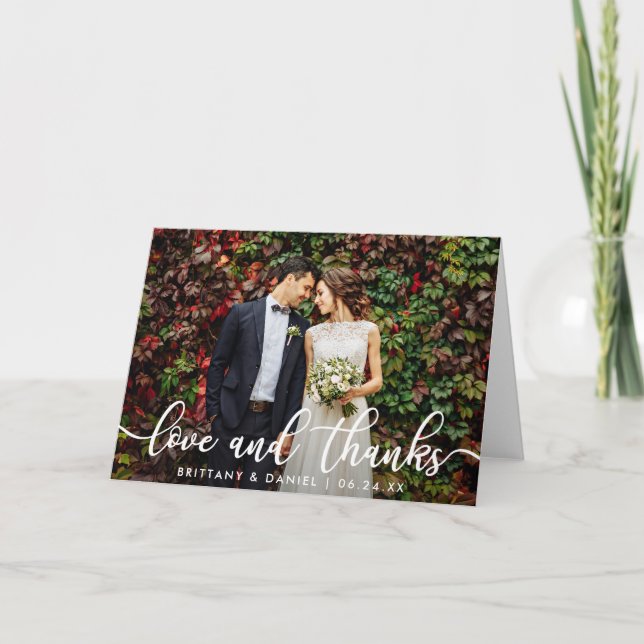 Modern Trendy Love and Thanks | Wedding Fold Thank You Card (Front)