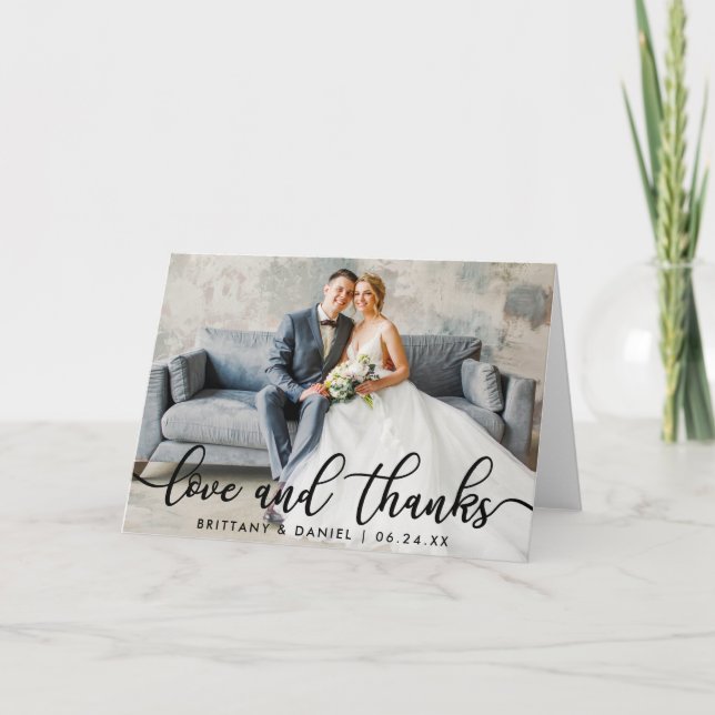Modern Trendy Love Thanks Wedding Fold Thank You Card (Front)