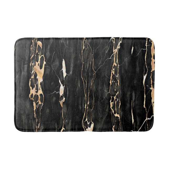 Modern Trendy Marble Pattern in Black Gold Gray Bathroom Mat (Front)