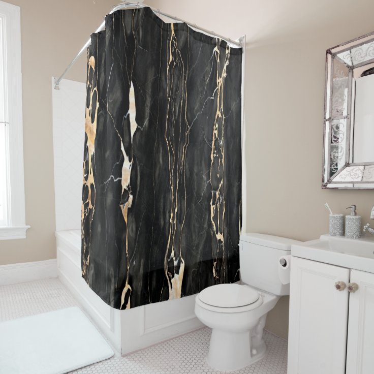 Modern Trendy Marble Pattern in Black Gold Gray Shower Curtain Zazzle