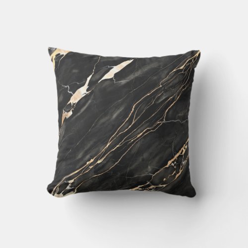 Modern Trendy Marble Pattern in Black Gold Gray Throw Pillow