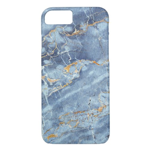 Modern Trendy Marble Pattern in Blue Gold Gray iPhone 87 Case