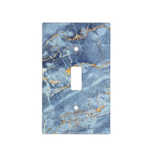 Modern Trendy Marble Pattern in Blue Gold Gray Light Switch Cover