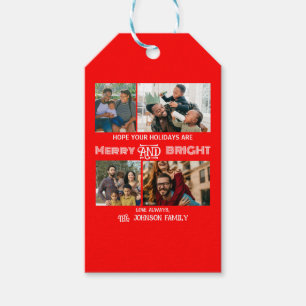 Modern trendy Merry and Bright Family Photo Gift Tags