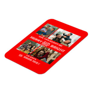 Modern trendy Merry and Bright Family Photo Magnet