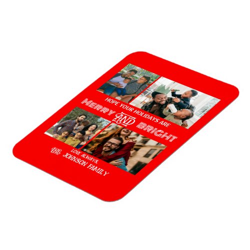 Modern trendy Merry and Bright Family Photo Magnet