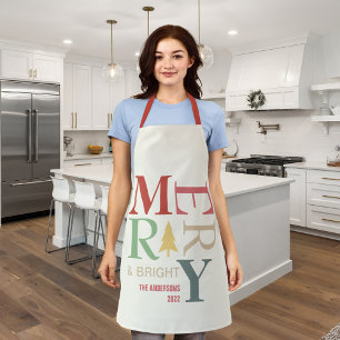 Modern Trendy Merry And Bright Minimalist Colorful Apron