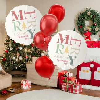 Modern Trendy Merry And Bright Minimalist Colorful Balloon