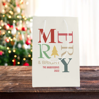 Modern Trendy Merry And Bright Minimalist Colorful Medium Gift Bag