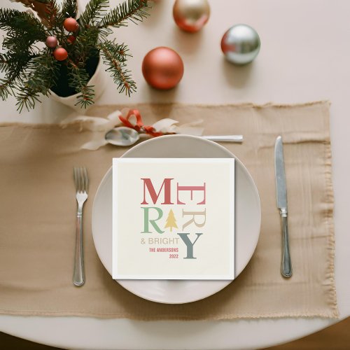 Modern Trendy Merry And Bright Minimalist Colorful Napkins