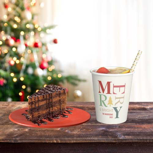 Modern Trendy Merry And Bright Minimalist Colorful Paper Cups