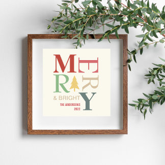 Modern Trendy Merry And Bright Minimalist Colorful Poster