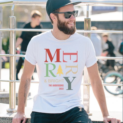 Modern Trendy Merry And Bright Minimalist Colorful T_Shirt