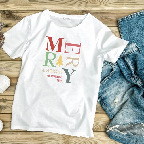 Modern Trendy Merry And Bright Minimalist Colorful Toddler T_shirt
