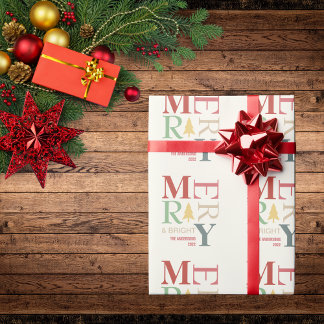Modern Trendy Merry And Bright Minimalist Colorful Wrapping Paper