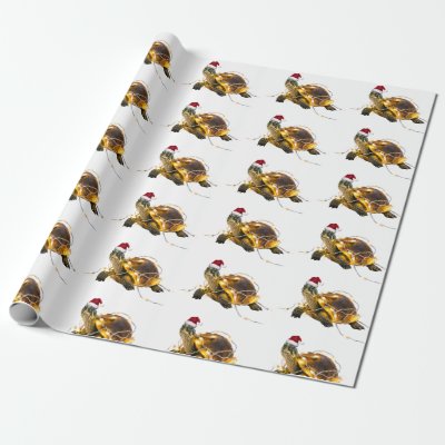 Modern Trendy Merry Christmas Turtle in Santa Hat  Wrapping Paper