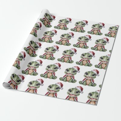 Modern Trendy Merry Christmas Turtle in Santa Hat  Wrapping Paper